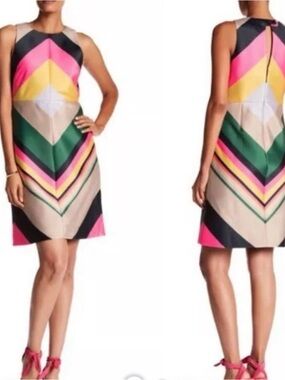 Sleeveless Chevron Shift Dress in Multicolor